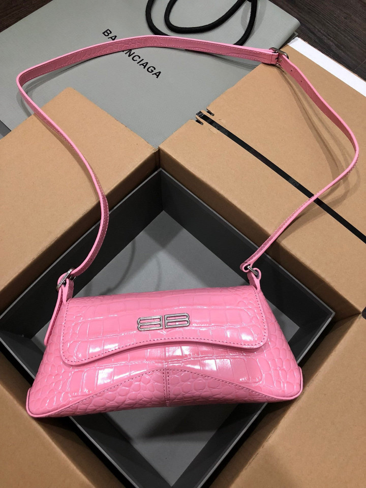 Balenciaga XX Small Flap Bag Shiny Crocodile Leather In Pink