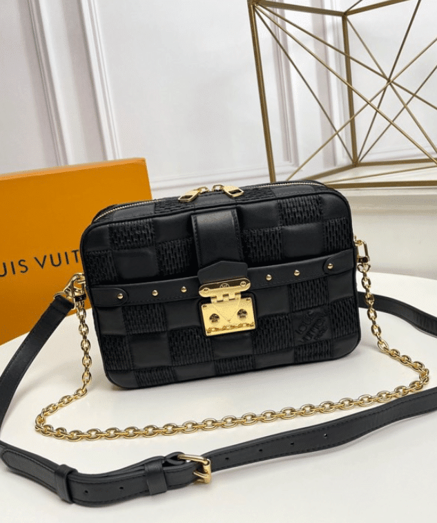 Louis Vuitton Troca MM Handbag Damier Sheepskin Check Embroidered In Black
