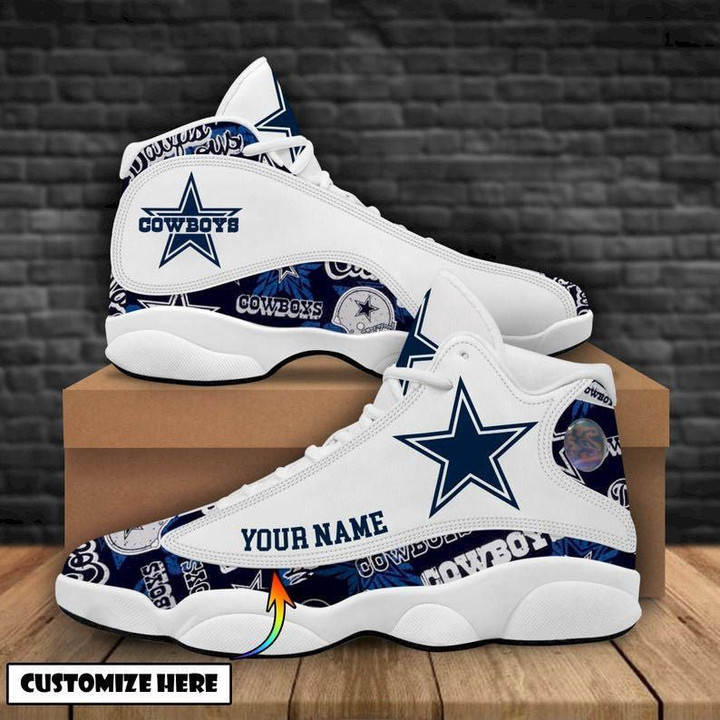 Dallas Football Team Logo Pattern Custom Name Air Jordan 13 Shoes Sneakers In White