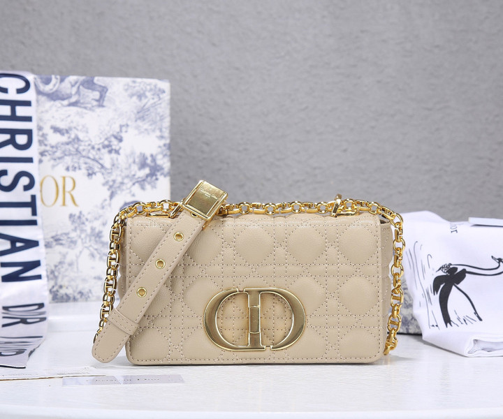 Dior Caro Small Bag Cannage Lambskin Leather In Beige