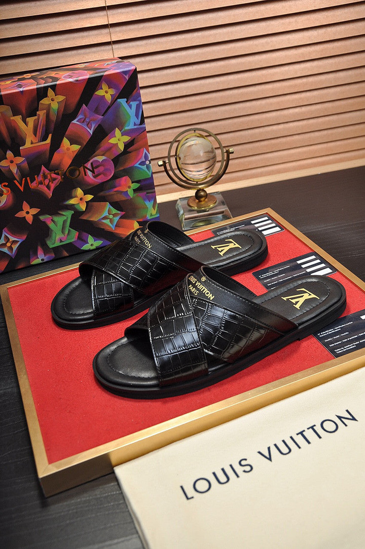 Louis Vuitton Foch Mule Slide In Black Crocodile Leather, Men