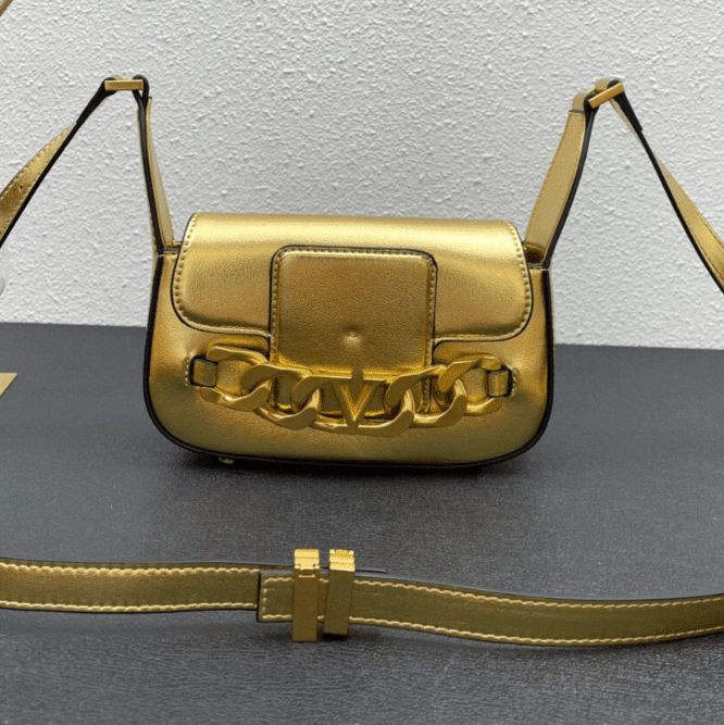 Valentino Garavani VLogo Chain Small Shoulder Bag Calfskin In Gold