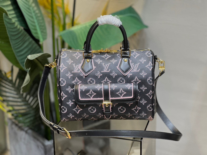 Louis Vuitton Speedy Bandoulière 25 Bag Monogram Canvas Leather In Black Pink