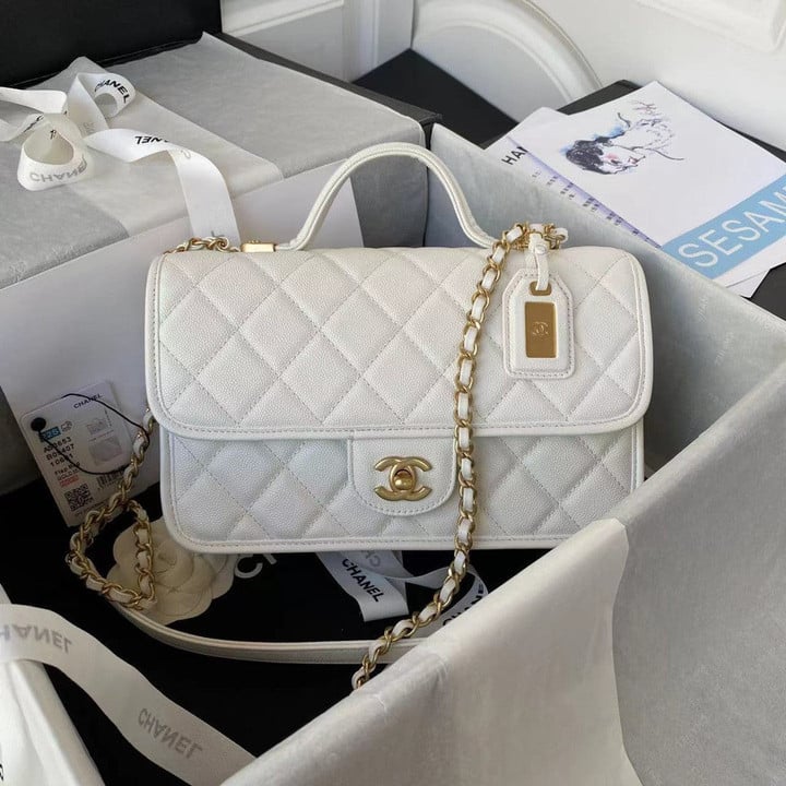 Chanel Small Flap Bag With Handle In White