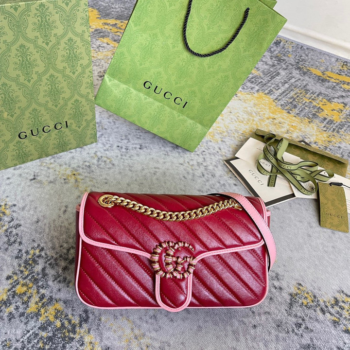 Gucci GG Marmont Small Bag Matelassé Leather In Red