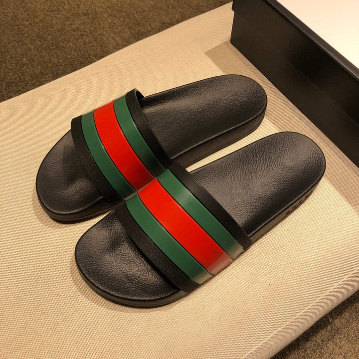 Gucci Web Rubber Slide Sandal In Black