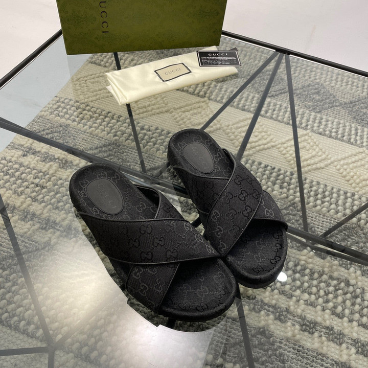 Gucci GG Motif Double Strap Slide Sandal In Black, Men