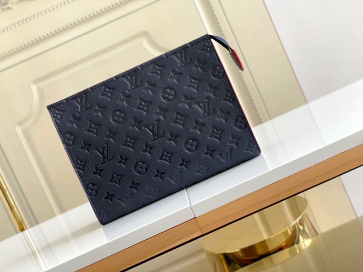Louis Vuitton Poche Toilette NM Clutch Bag Monogram Leather In Navy/Red
