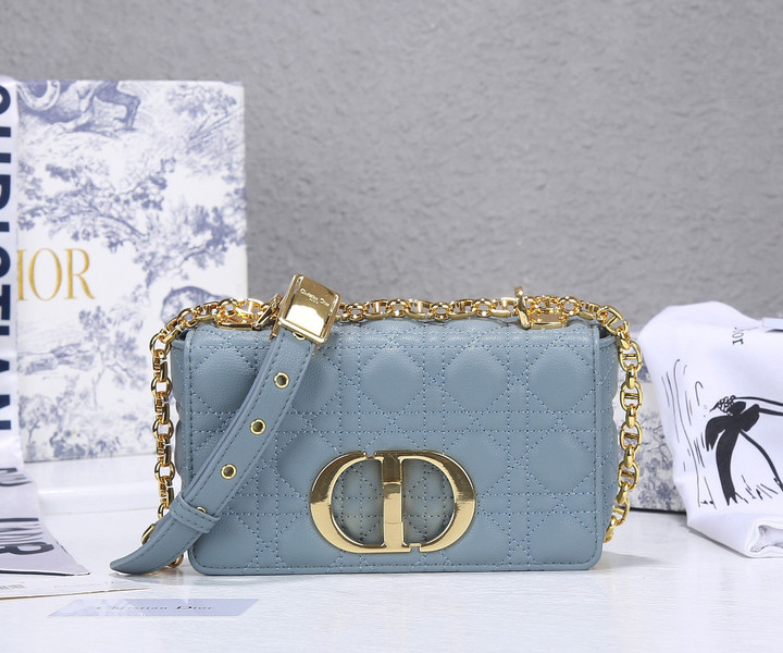 Dior Caro Small Bag Cannage Lambskin Leather In Blue