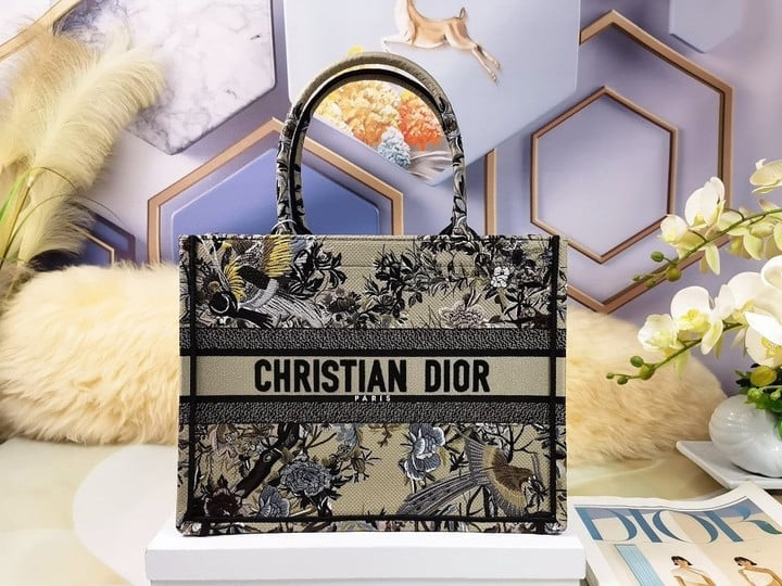Medium Dior Book Tote Bag In Beige Multicolor Dior Jardin d'Hiver Embroidery