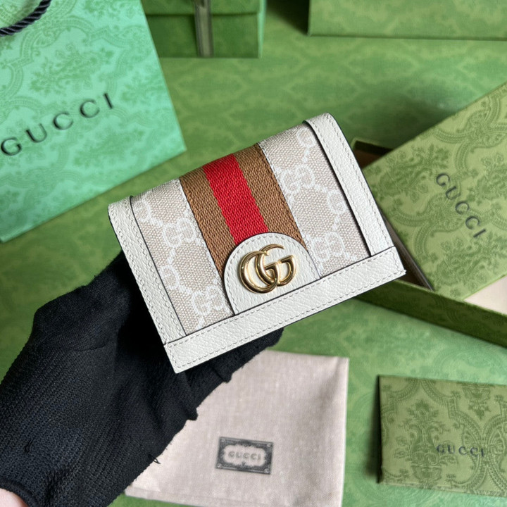 Gucci Ophidia Card Case Wallet In Beige