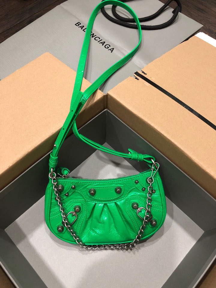 Balenciaga Le Cagole Mini Chain Bag Leather In Green