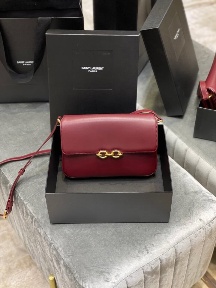 Saint Laurent Le Maillon Satchel Bag Smooth Leather In Maroon