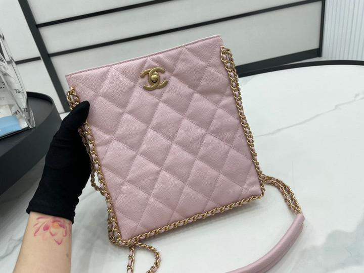 Chanel Small Shopping Bag In Light Pink Grained Calfskin