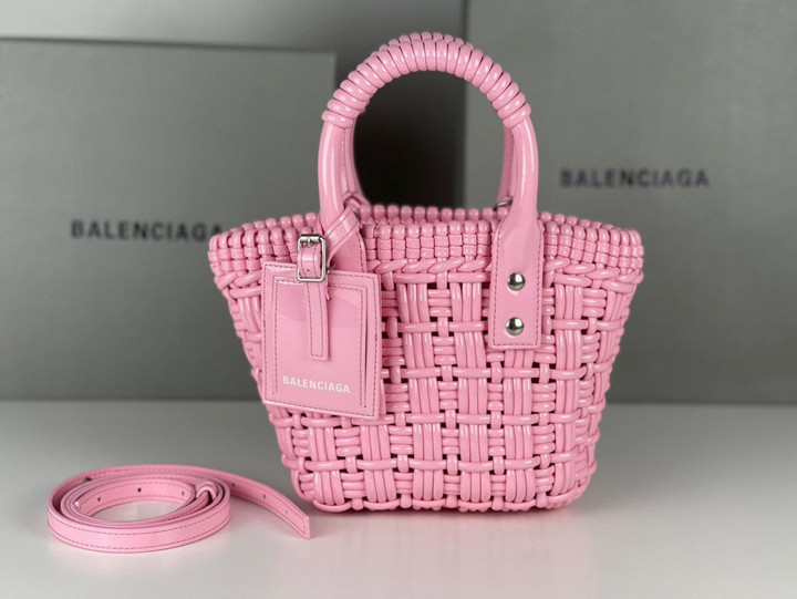 Balenciaga Bistro XXS Basket Tote Bag With Strap In Light Pink