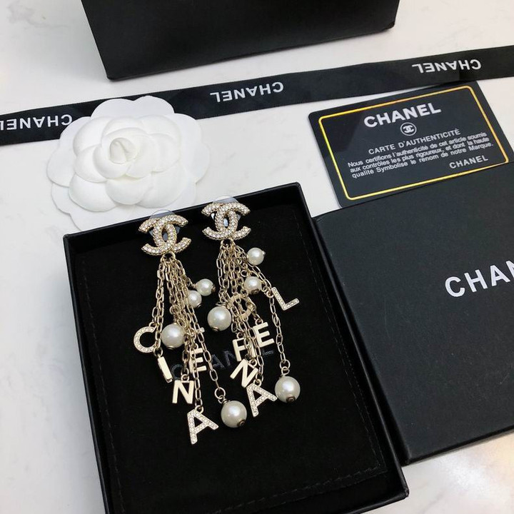 Chanel Gold Metal CC Earrings With Chains CHANEL Letter