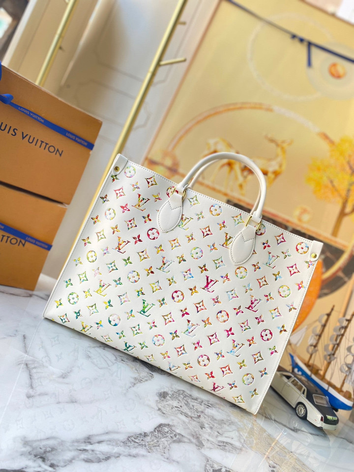 Louis Vuitton OnTheGo Giant Tote Bag Colorful Monogram Embossed Cowhide In White