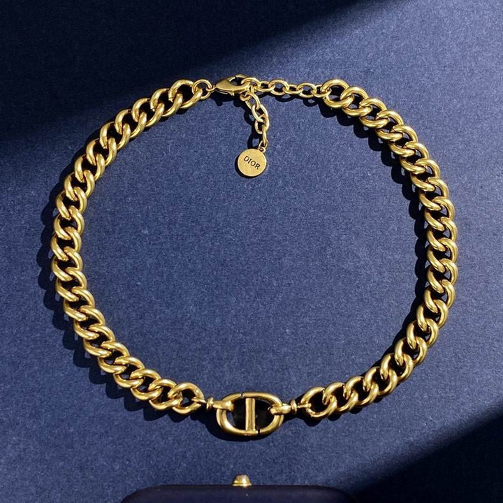 Dior CD Navy Choker Necklace Gold-Finish Metal
