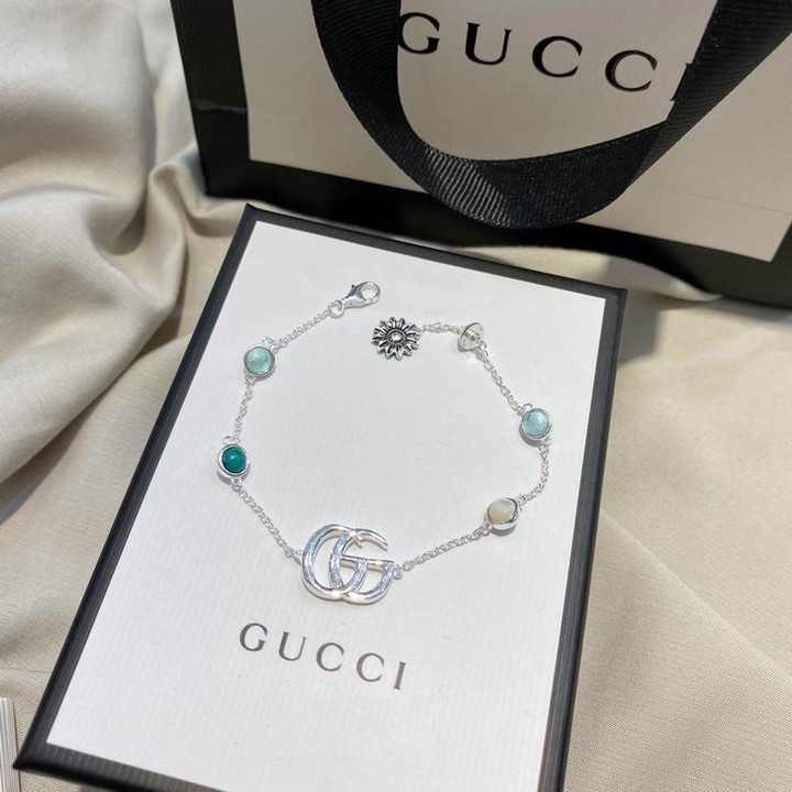 Gucci Silver GG Marmont Bracelet With Blue Topaz