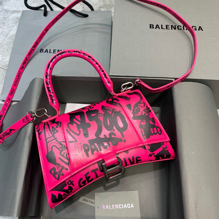 Balenciaga Hourglass Small Graffiti Top-Handle Bag In Pink