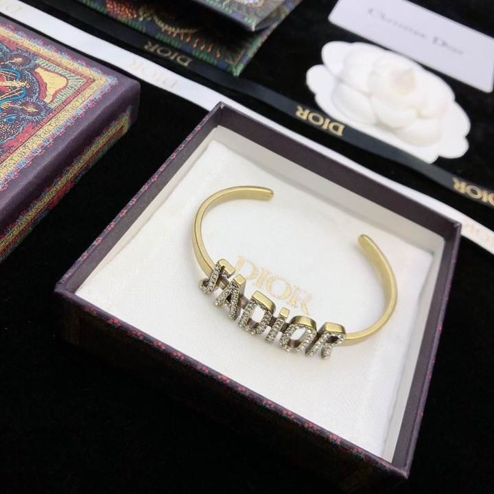 Dior Open Shape Crystal 'Jadior' Cuff Bracelet In Yellow Gold