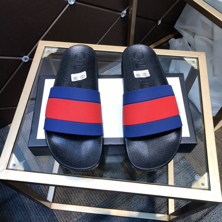 Gucci Rubber Slide Sandal In Red Blue Strap