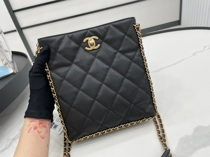 Chanel Small Shopping Bag In Black Grained Calfskin
