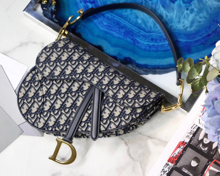 Dior Mini Saddle Bag In Blue Dior Oblique Jacquard