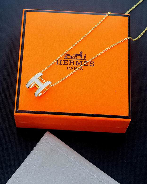 Hermes White Pop H Pendant With Yellow Gold/ Rose Gold Chain Necklace