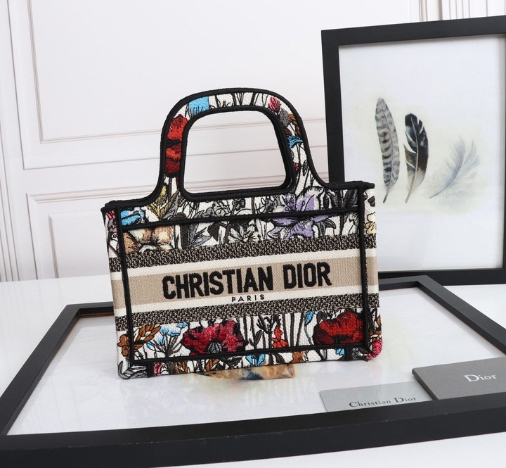 Christian Dior Mini Book Tote Bag In Multicolor Mille Fleurs Embroidery