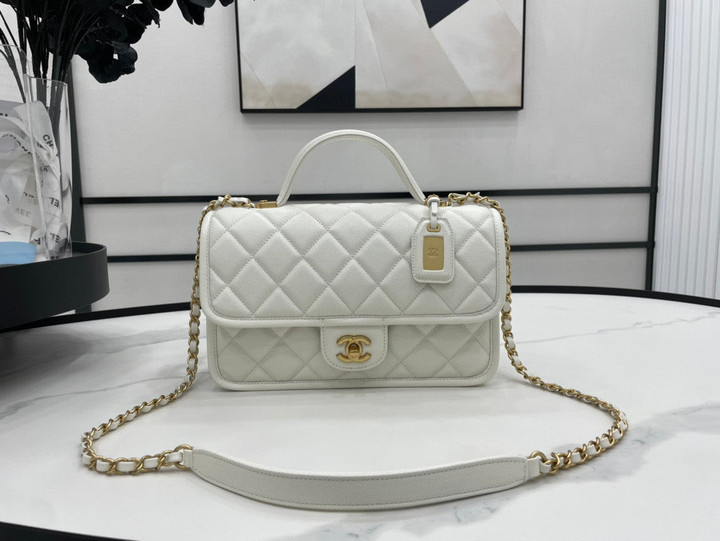 Chanel White Small Flap Bag With Top Handle