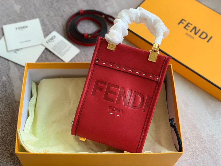 Fendi Sunshine Mini Shopper Bag Leather In Red