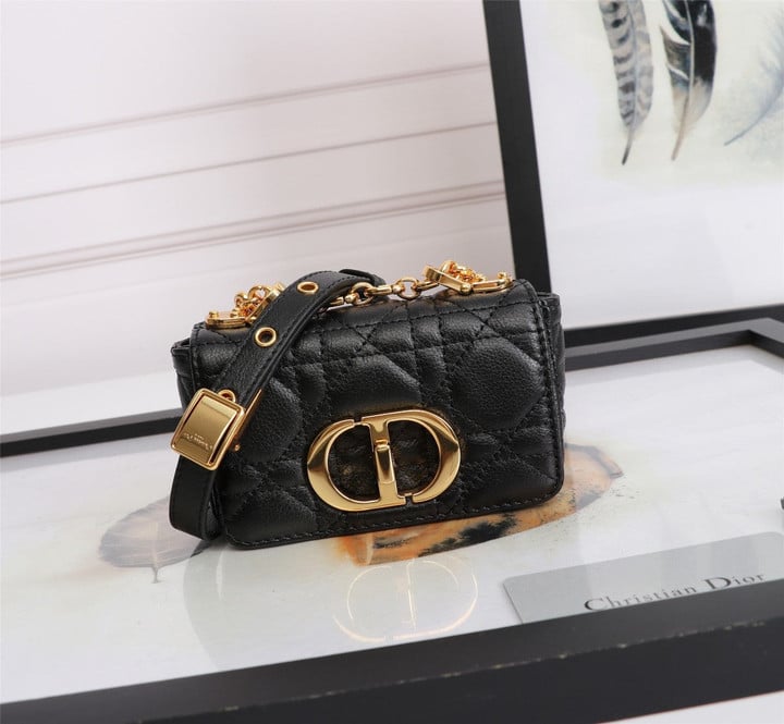 Christian Dior Micro Caro Bag Cannage Calfskin In Black