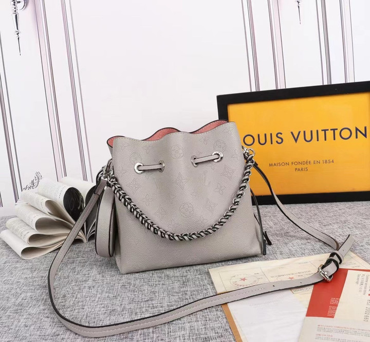 Louis Vuitton Bella Bucket Bag Calfskin Leather In Light Gray