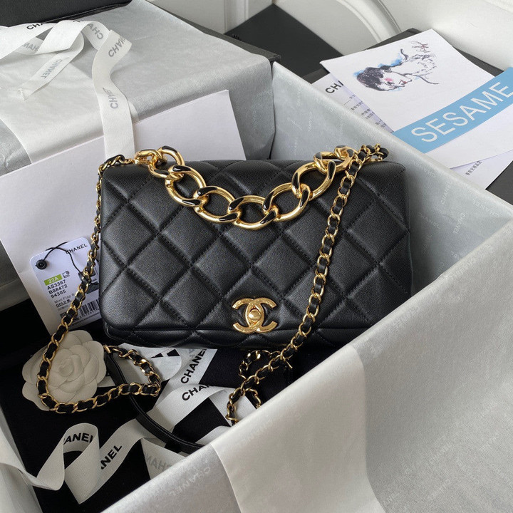 Chanel Classic Rhombus Medium Flap Bag Elegant Chain Leather In Black
