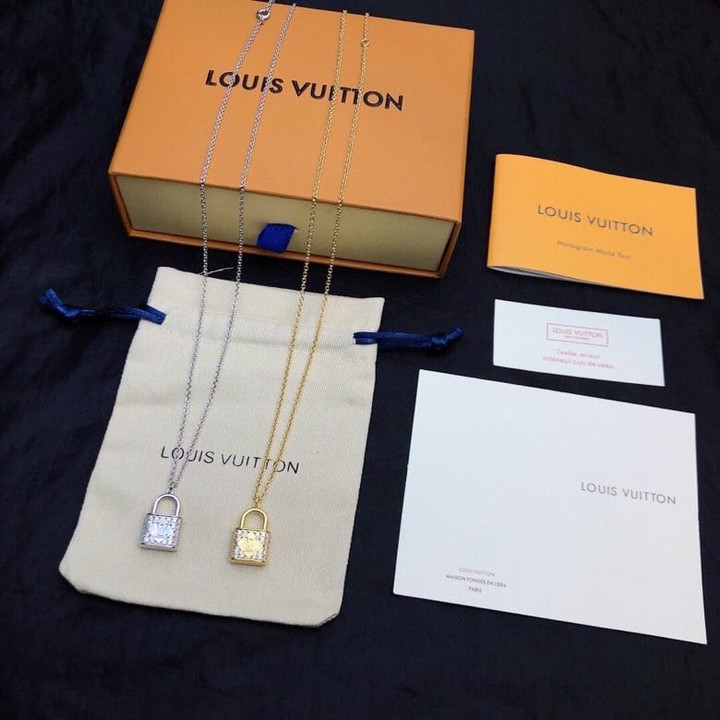 Louis Vuitton Strass LV Lock Pendant Necklace In Silver/ Gold Metal