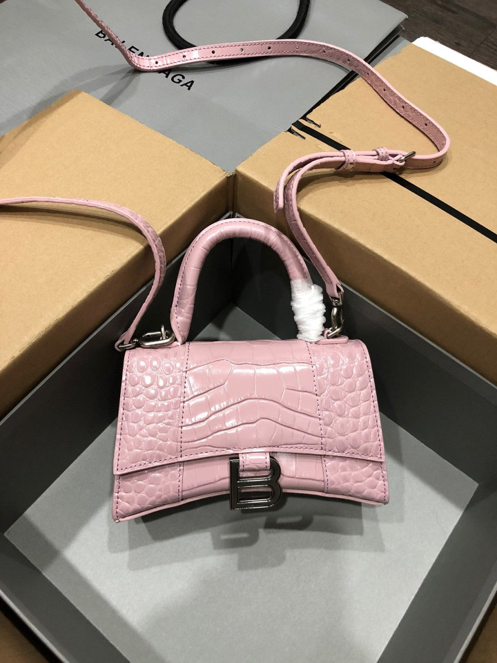 Balenciaga Hourglass XS Top Handle Bag Crocodile Leather In Light Pink