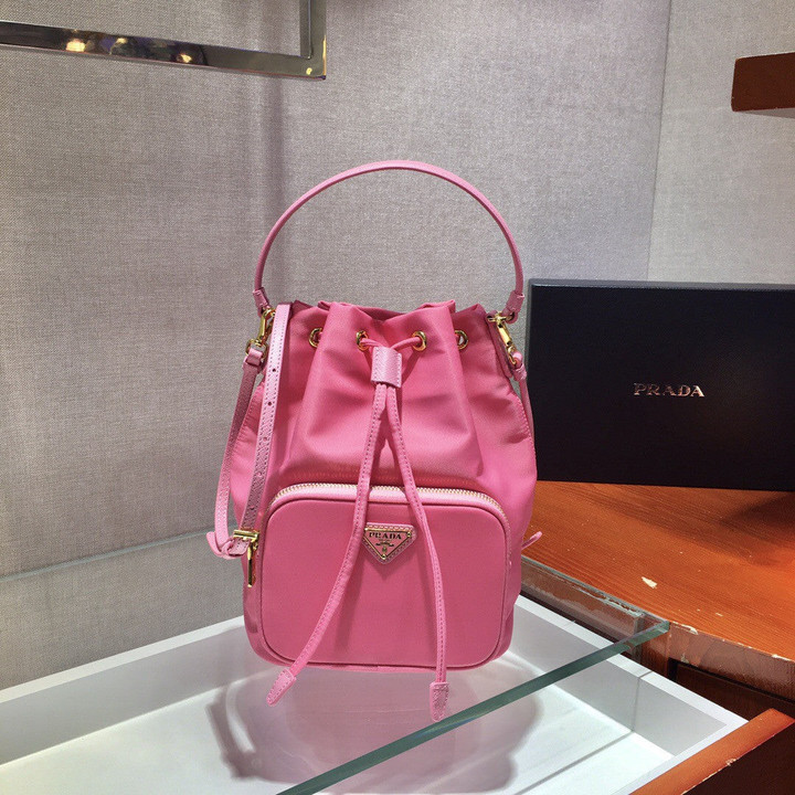 Prada Duet Re-Nylon Bucket Shoulder Bag In Pink