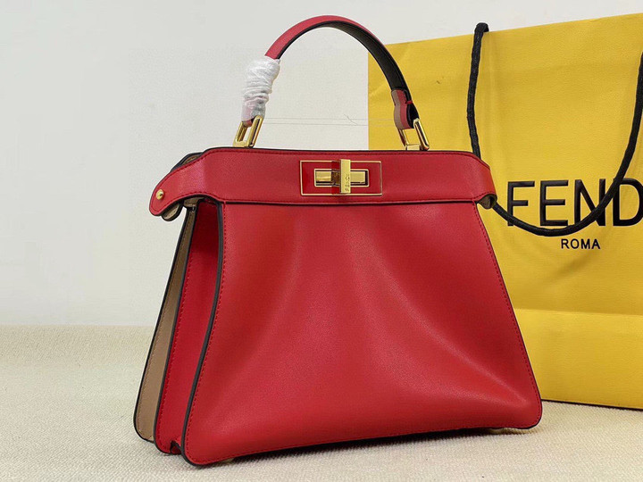 Fendi Peekaboo ISeeU Small Bag Leather In Two-Tone Beige And Red