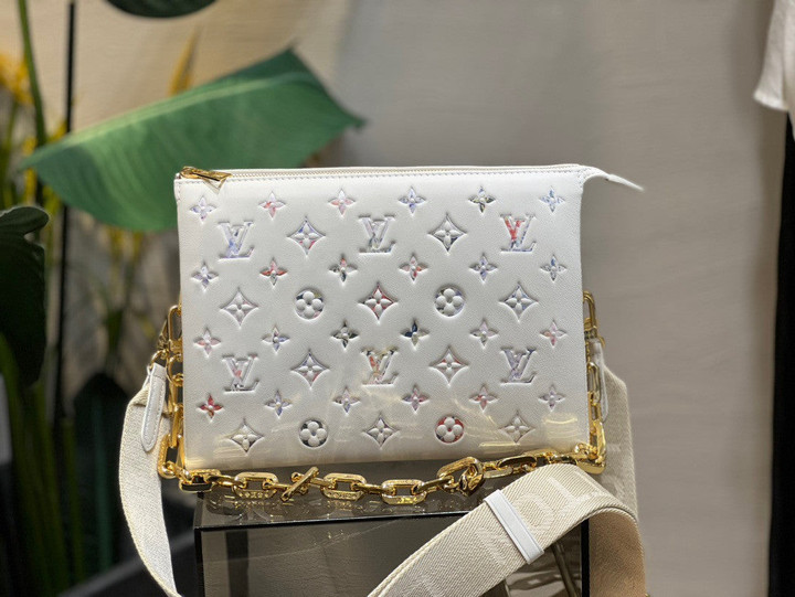 Louis Vuitton Coussin PM Handbag Monogram Embossed Puffed Sheepskin In White