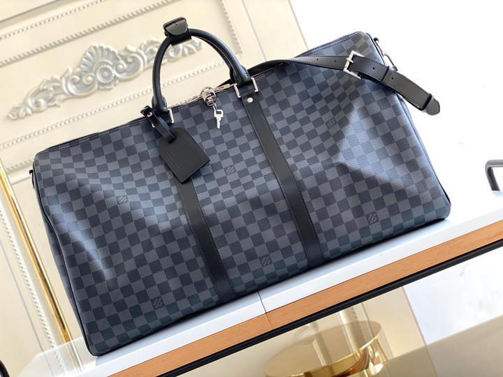 Louis Vuitton Keepall Bandoulière 55 Bag In Black/ Gray Damier Canvas And Leather