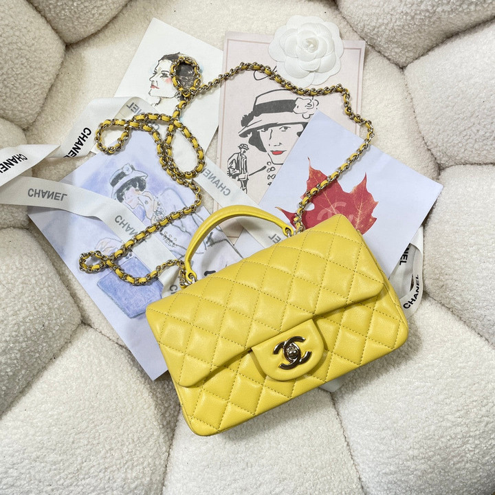Chanel Mini Flap Bag With Top Handle In Yellow
