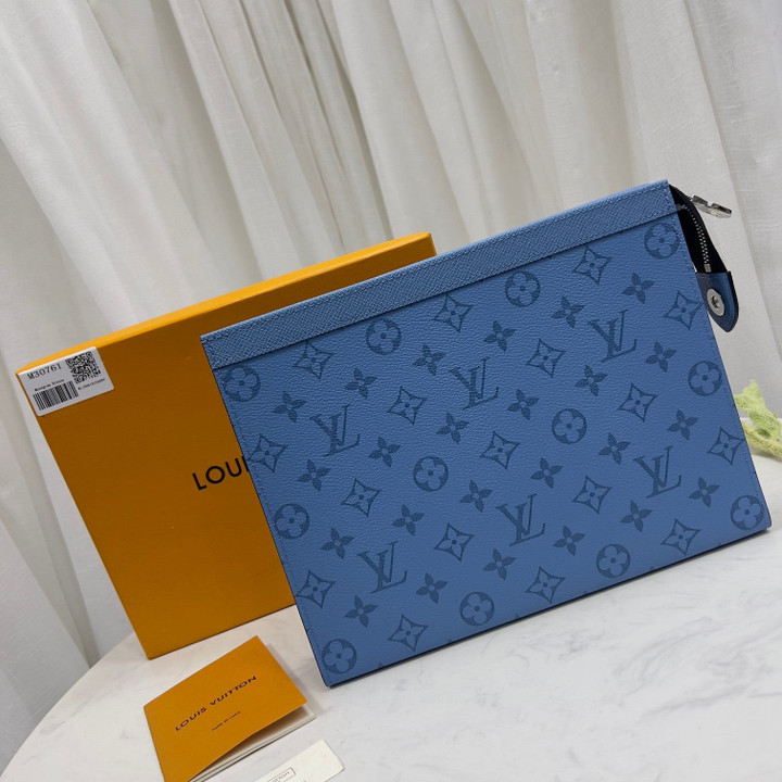 Louis Vuitton Pochette Voyage MM Clutch Bag Monogram Canvas In Taigarama Blue