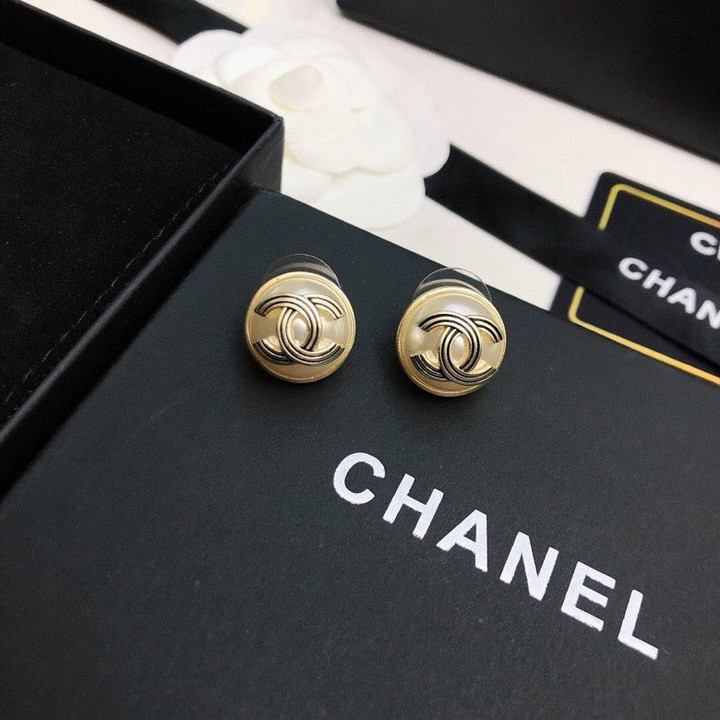 Chanel CC Logo Old Gold Button Earrings Jewelry