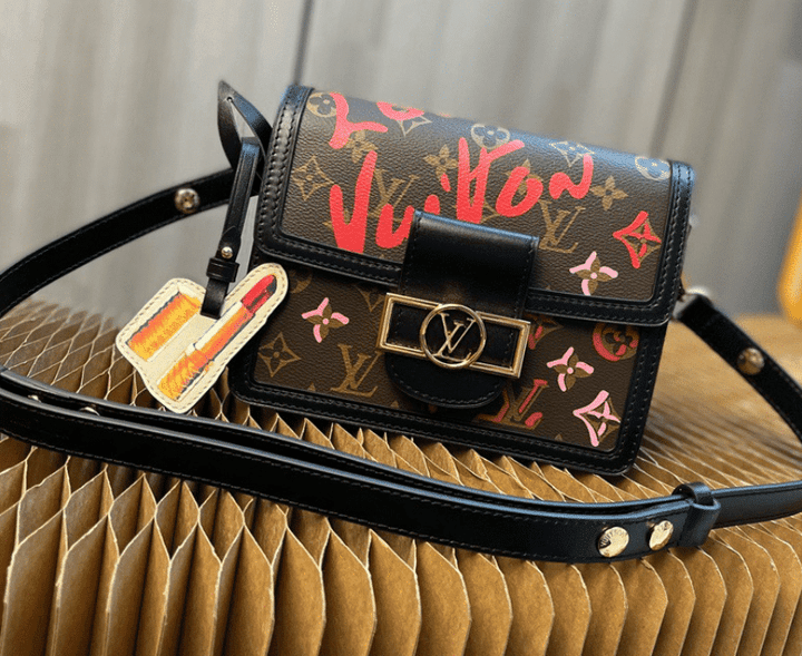 Louis Vuitton Dauphine Mini Handbag Monogram Love Lettering Leather In Black
