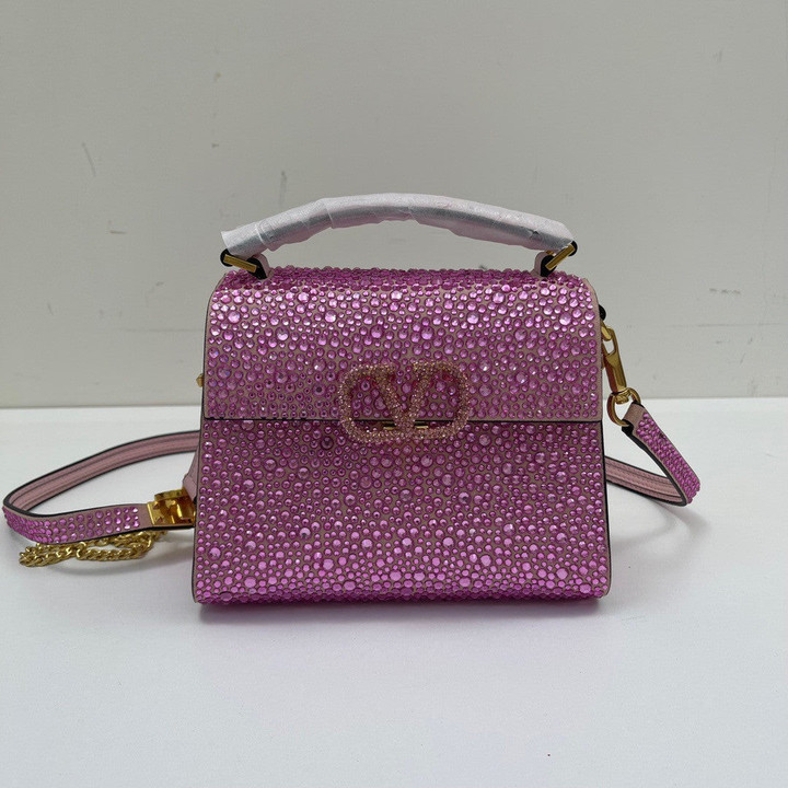 Valentino Garavani Vsling Mini Handbag With Sparkling Embroidery In Pink