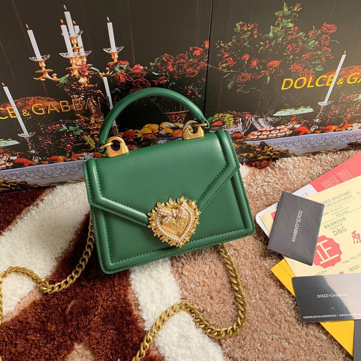 Dolce & Gabbana Devotion Mini Top-Handle Bag Cowhide In Green