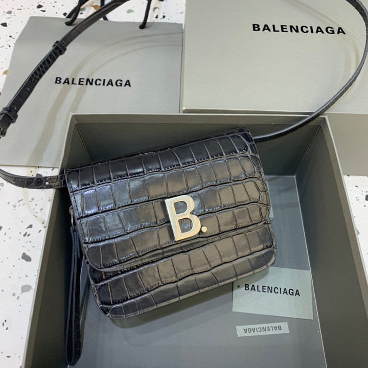 Balenciaga B.Small Flap Bag Crocodile Leather In Gray