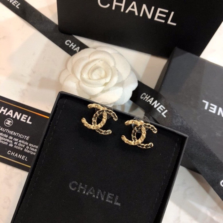 Chanel Gold Metal And Leather CC Iconic Logo Earrings