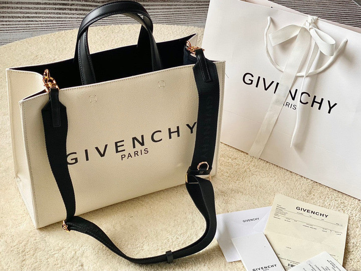 Givenchy Medium G-Tote Shopping Bag Canvas In White
